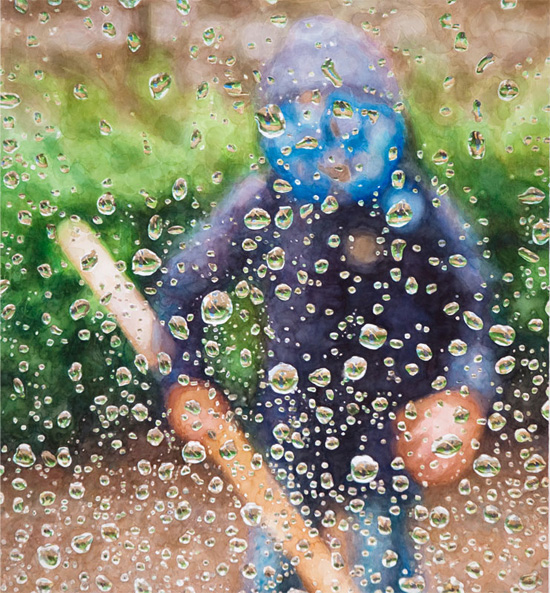 Junge im Regen, Aquarell auf Papier
